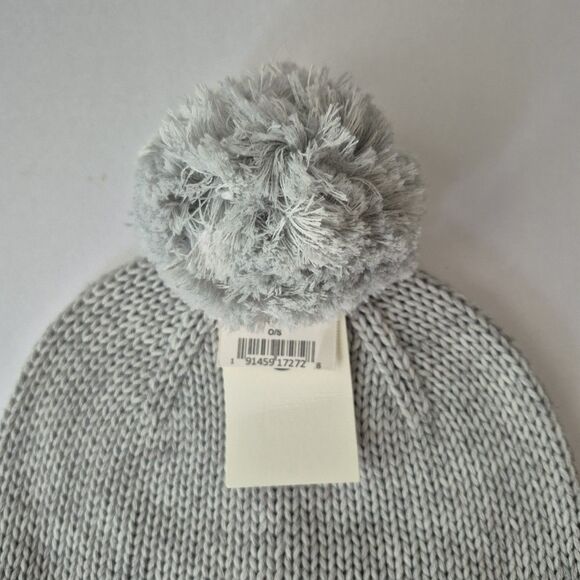 Ugg Gray Heather Wool Blend Pom Pom Logo Winter Beanie Hat Womens One Size NWT - Picture 4 of 7